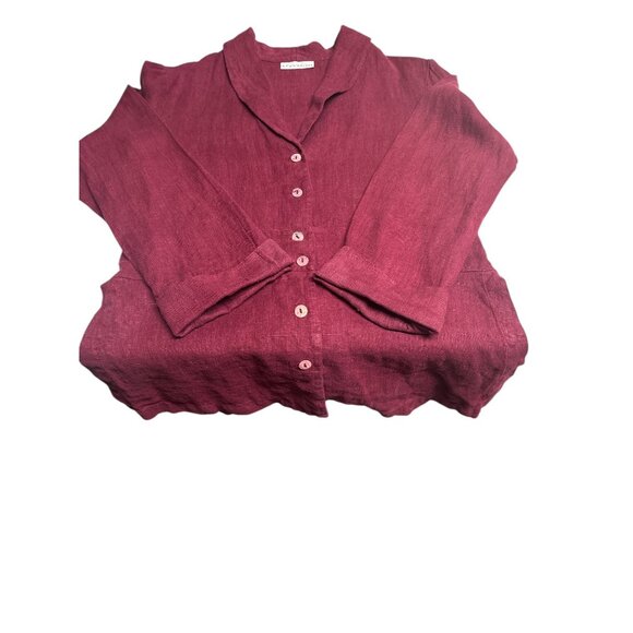 Vintage Red Button-Down Long-Sleeve Linen Blazer Jacket With Notched Lapel Colla - Picture 12 of 12